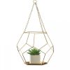 Accent Plus Golden Metal Geometric Prism Hanging Plant Holder