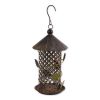 Accent Plus Round Metal Bird Feeder with Green Leaf Ornaments