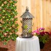 Accent Plus Round Metal Bird Feeder with Green Leaf Ornaments