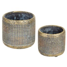 Accent Plus Cement Flower Pot Set - Weathered Gold Metallic