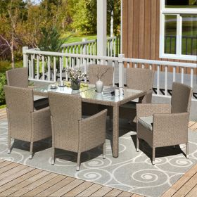 Outdoor Wicker Dining Set;  7 Piece Patio Dinning Table Beige-Brown Wicker Furniture Seating