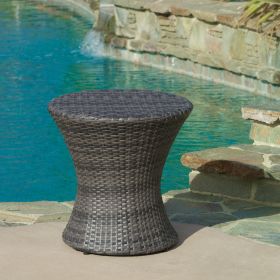 Townsgate Outdoor Brown Wicker Hourglass Side Table Gray