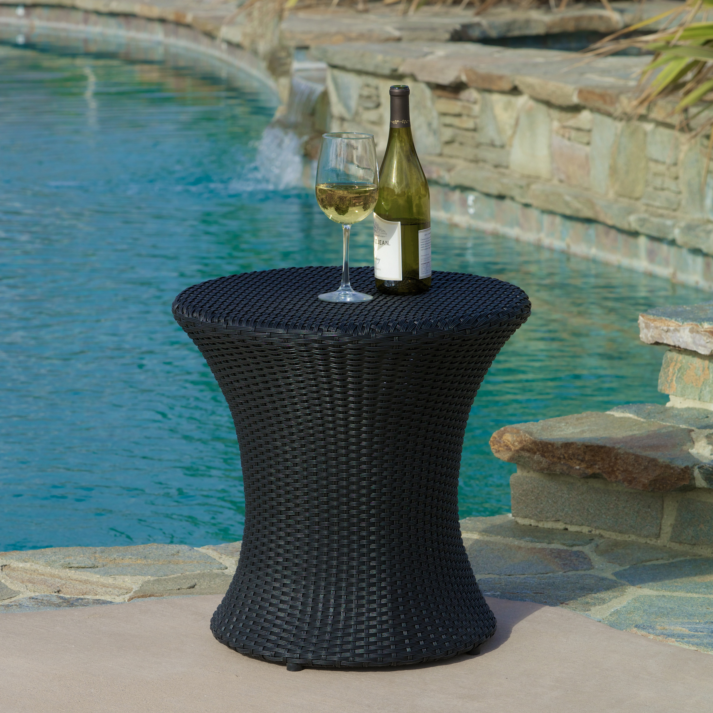 Townsgate Outdoor Brown Wicker Hourglass Side Table Black