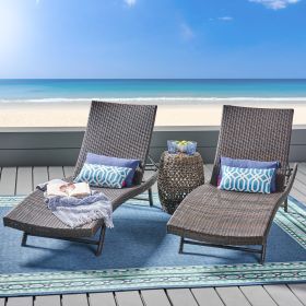 Eliana Outdoor Brown Wicker Adjustable Chaise Lounge Chair Set of 2
