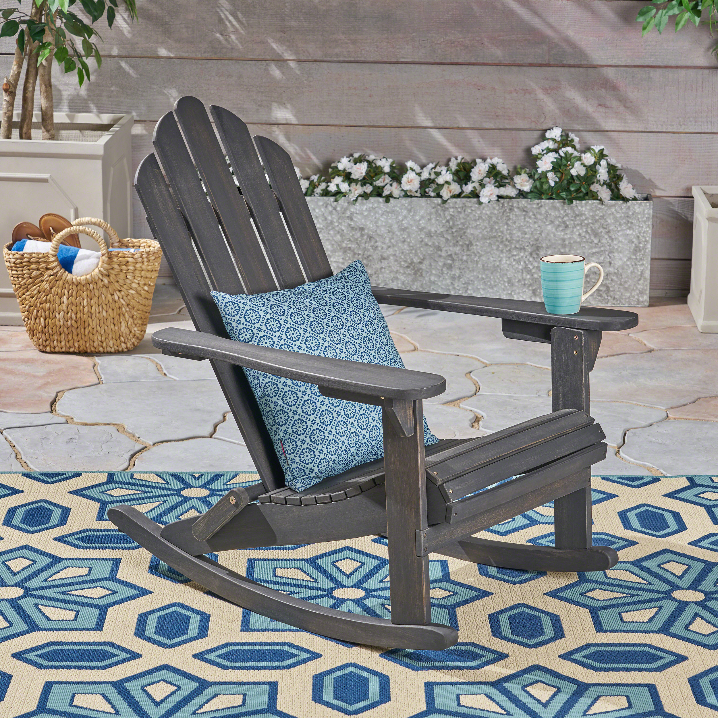 Outdoor lounging hollywood adirondack gray rocking chair