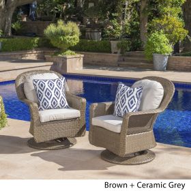 Linsten Outdoor Wicker Swivel Club Chairs with Water Resistant Cushions (set of 2)