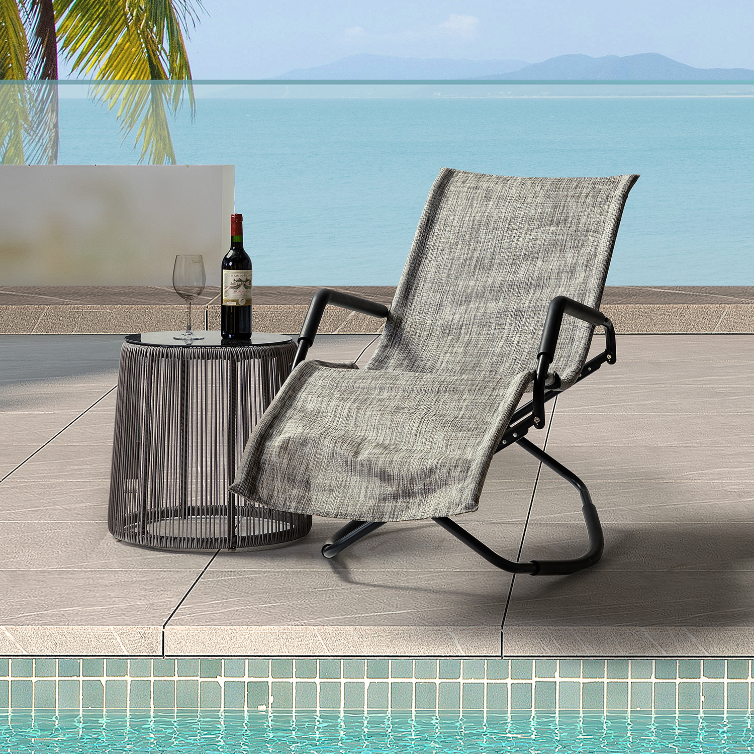 Melas Outdoor Patio 59.7&quot; Long Folding Reclining Single Chaise