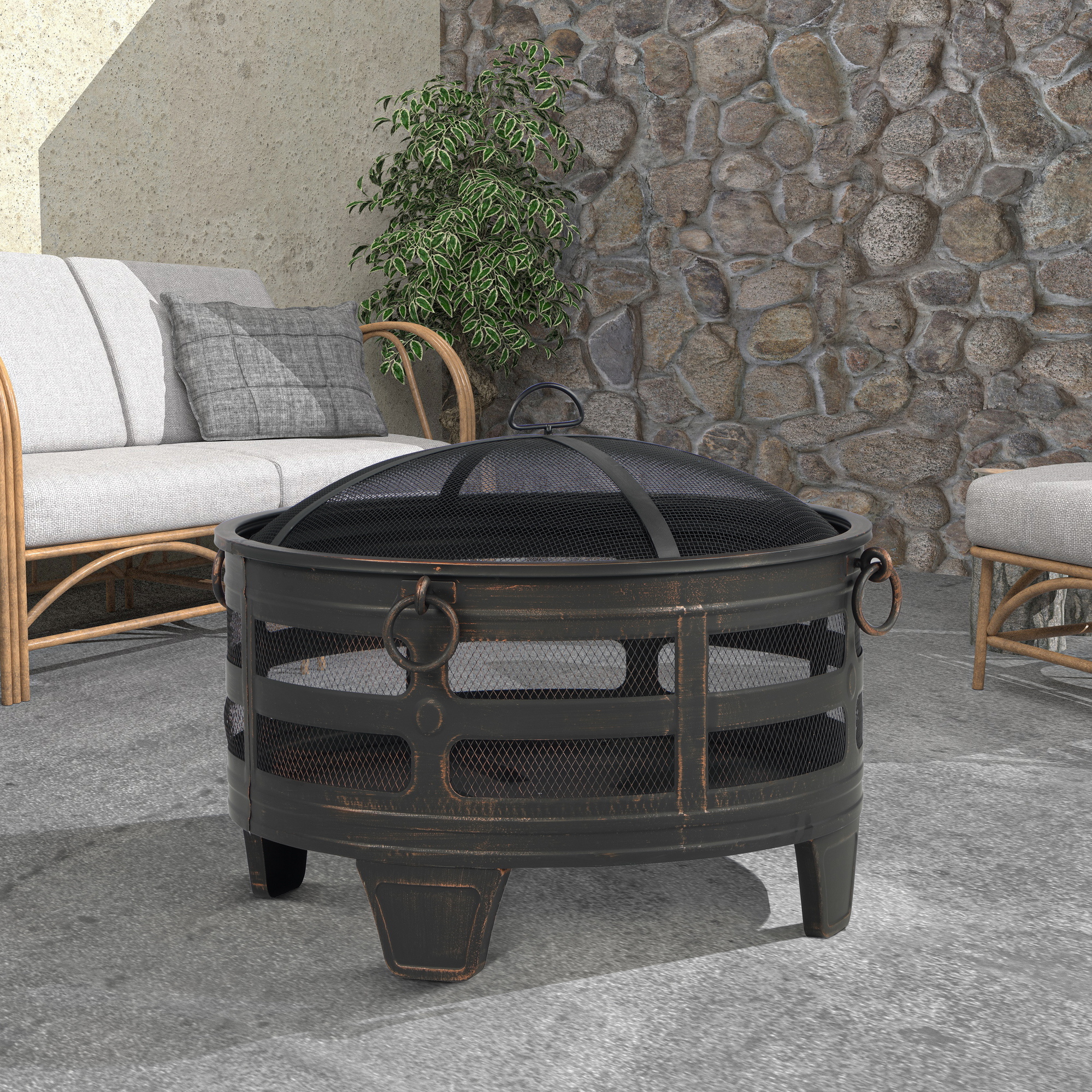 21.6'' H x 26'' W Steel Wood Burning Outdoor Fire Pit