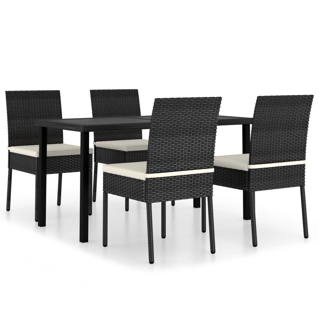 vidaXL 5 Piece Patio Dining Set Poly Rattan Black