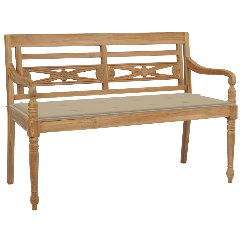 vidaXL Batavia Bench with Beige Cushion 47.2" Solid Teak Wood