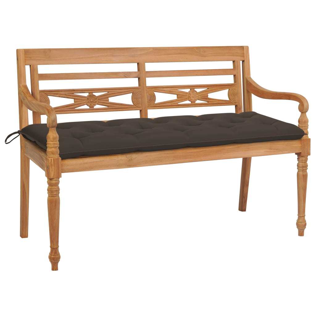 vidaXL Batavia Bench with Taupe Cushion 59.1" Solid Teak Wood