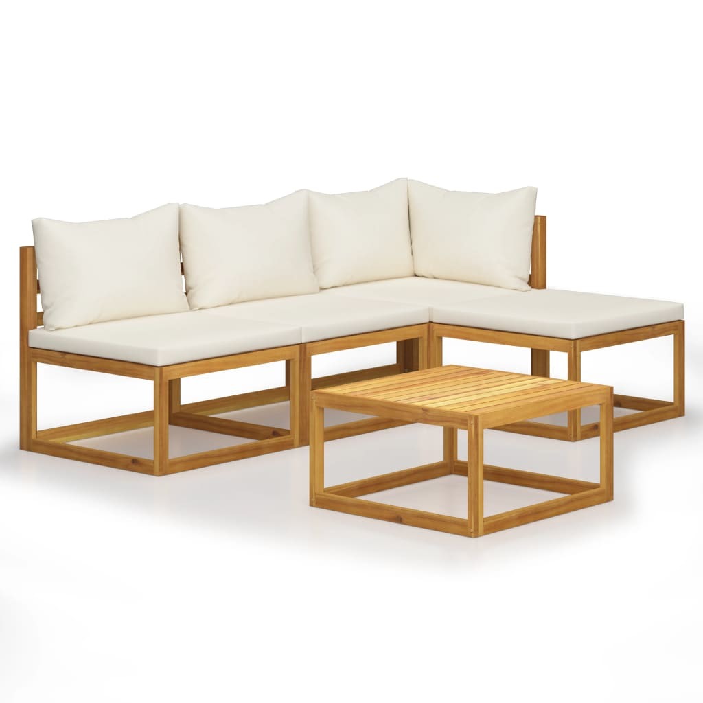 vidaXL 5 Piece Patio Lounge Set with Cushion Cream Solid Acacia Wood