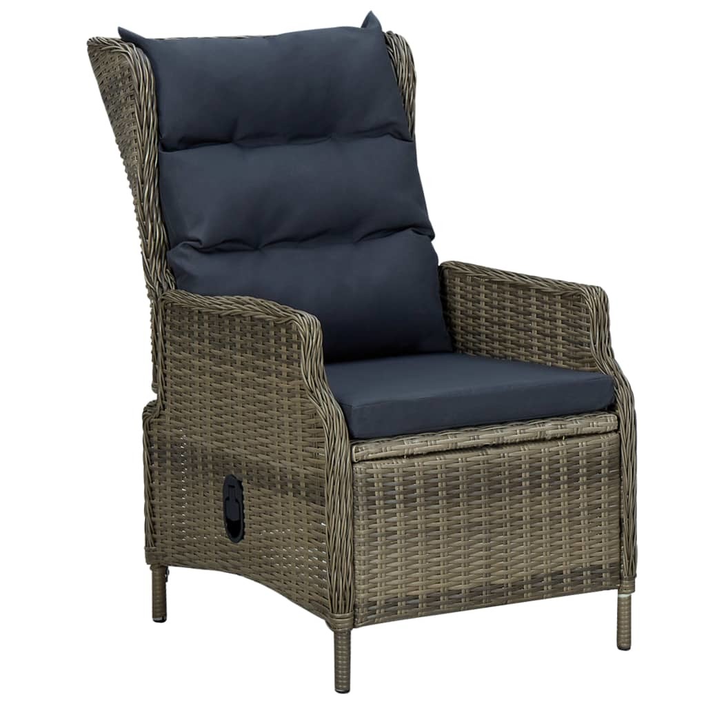 vidaXL Reclining Patio Chair with Cushions Poly Rattan Brown