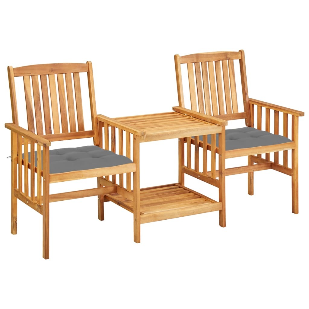 vidaXL Patio Chairs with Tea Table and Cushions Solid Acacia Wood