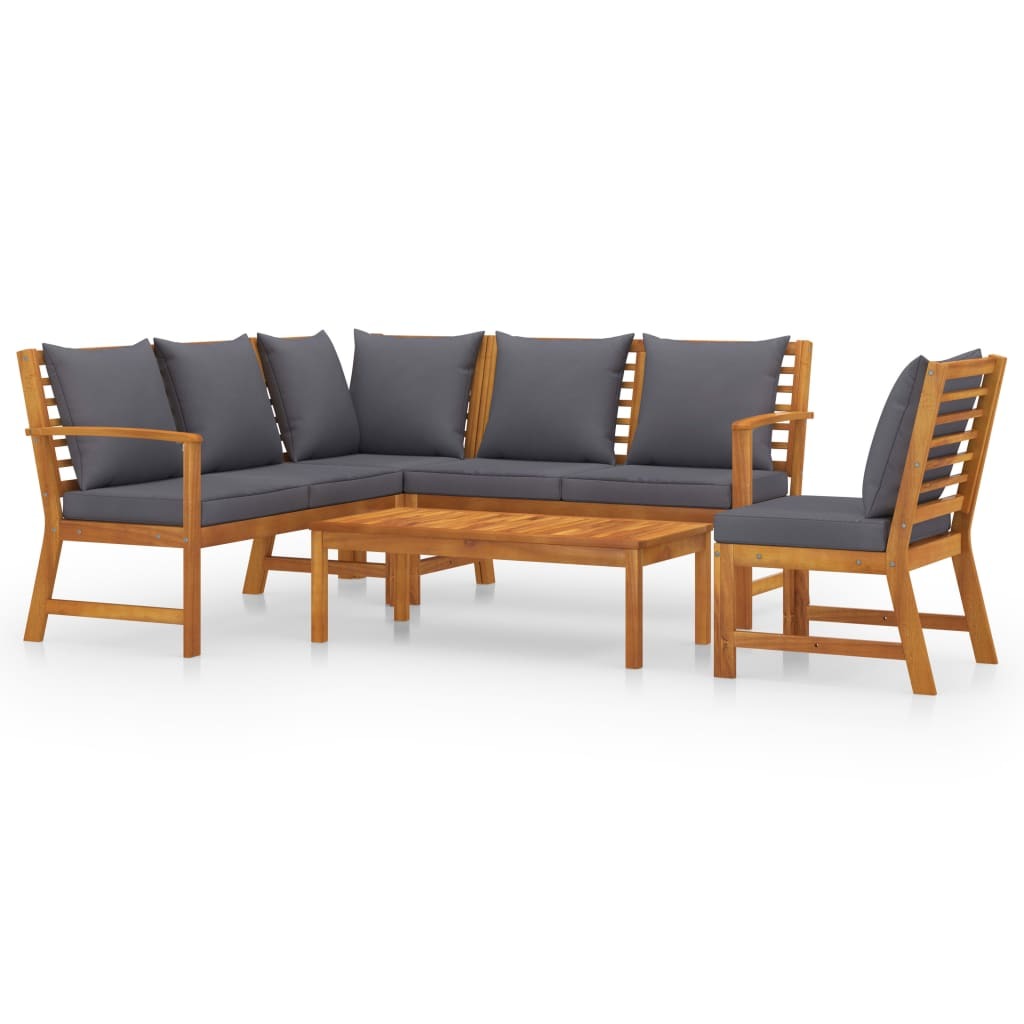 vidaXL 5 Piece Patio Lounge Set with Cushion Solid Acacia Wood