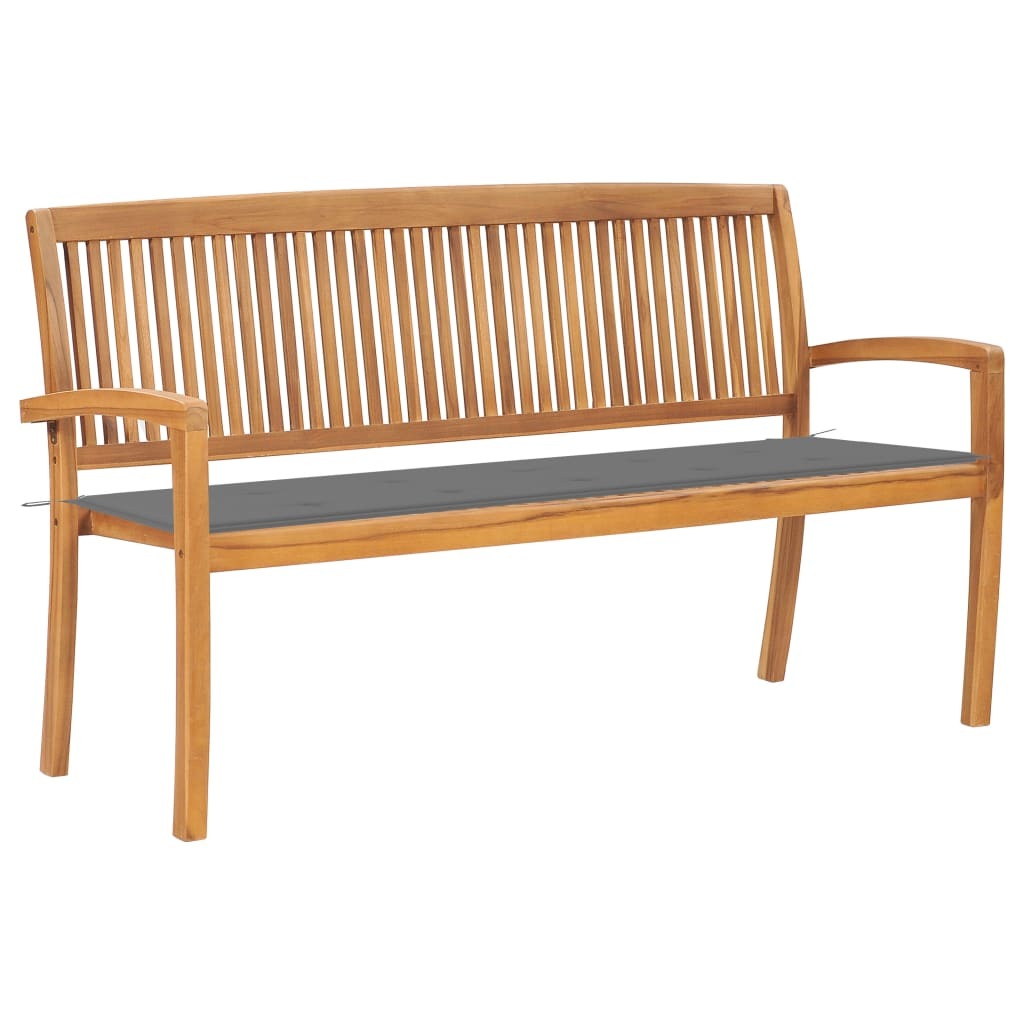 vidaXL Stacking Patio Bench with Cushion 62.6" Solid Teak Wood