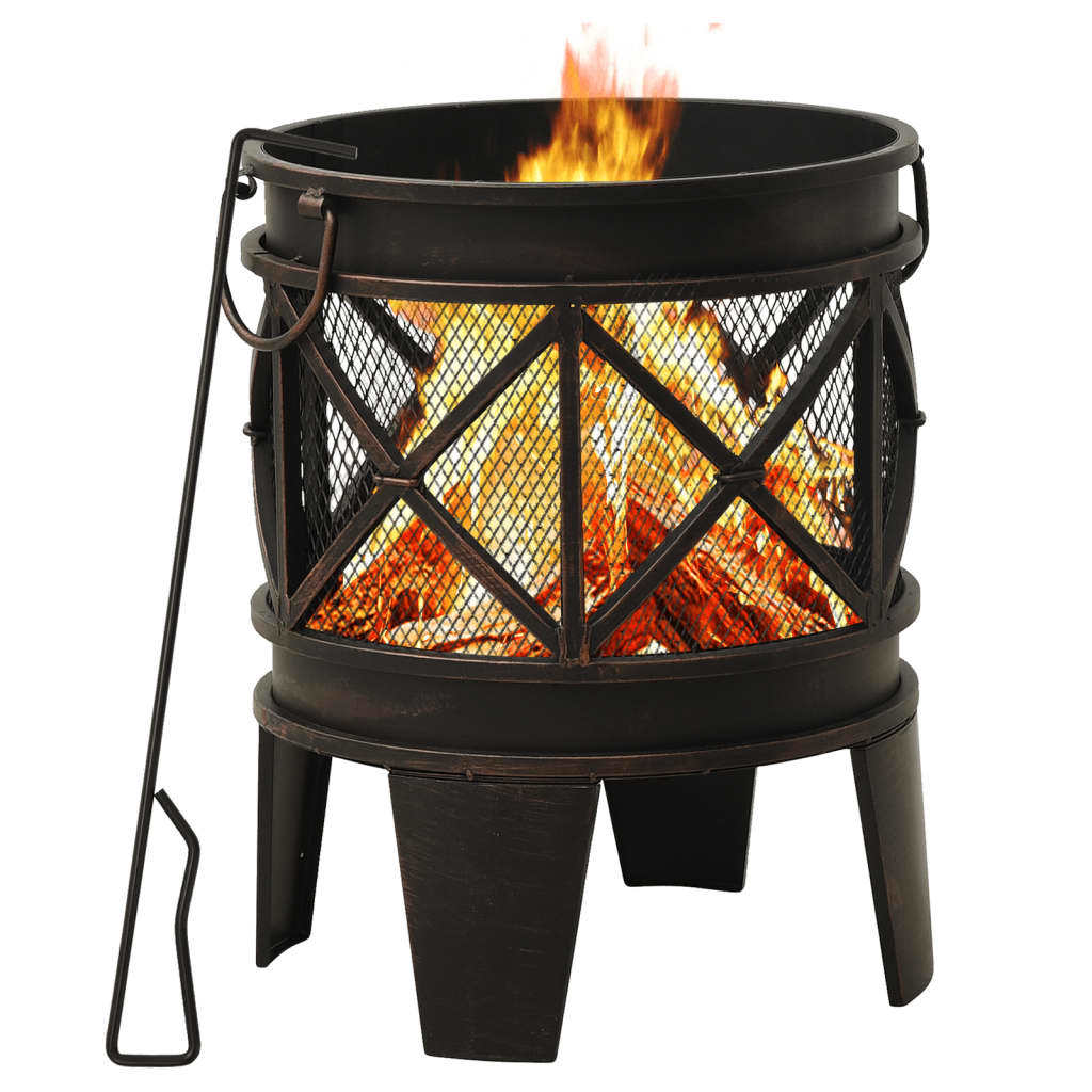 vidaXL Rustic Fire Pit with Poker Î¦16.5"21.3" Steell