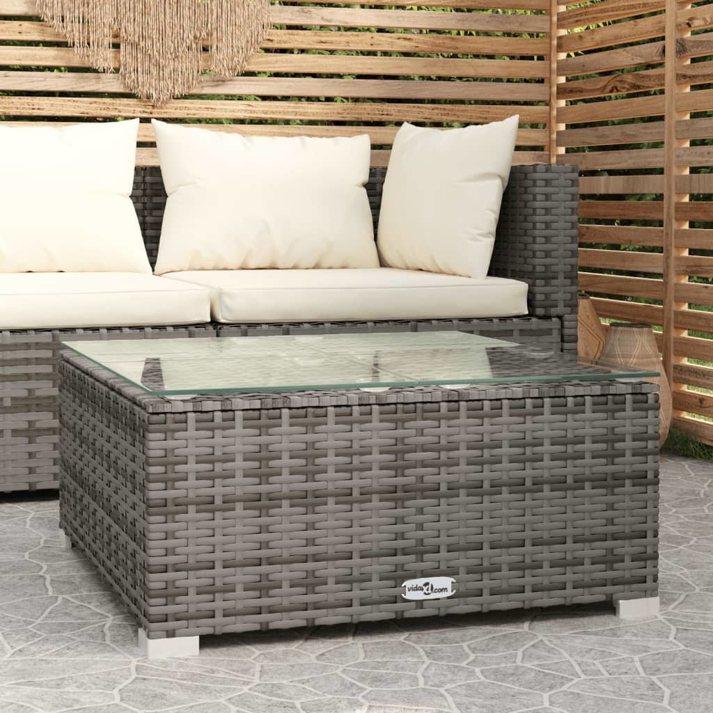 vidaXL Patio Coffee Table Gray 23.6"x23.6"x11.8" Poly Rattan and Glass