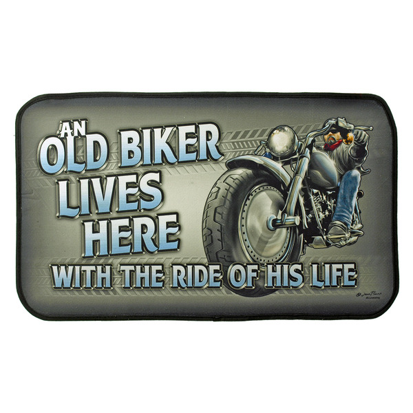 An Old Biker Live Here Cruiser Motorcycle Welcome Door Mat