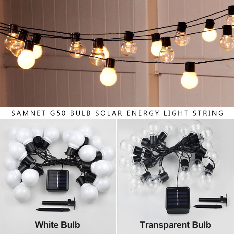 LED Solar Light Outdoor Garland Street G50 Bulb String Light As Christmas Decoration Lamp For Garden Indoor Holiday Lighting (Emitting Color: Warm-color-B)