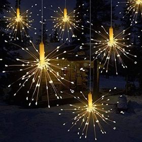 Christmas LED Hanging Starburst String Lights 100-200 Leds Firework Fairy Garland Christmas Lights Outdoor for Party Home Decor (Color: Warm white)
