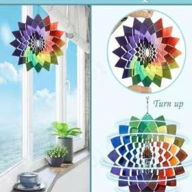 2022 Hot spot 8-inch 3D stainless steel metal rotary wind chime home garden decoration wind pendant (colour: 01 Small colorful wind turn)
