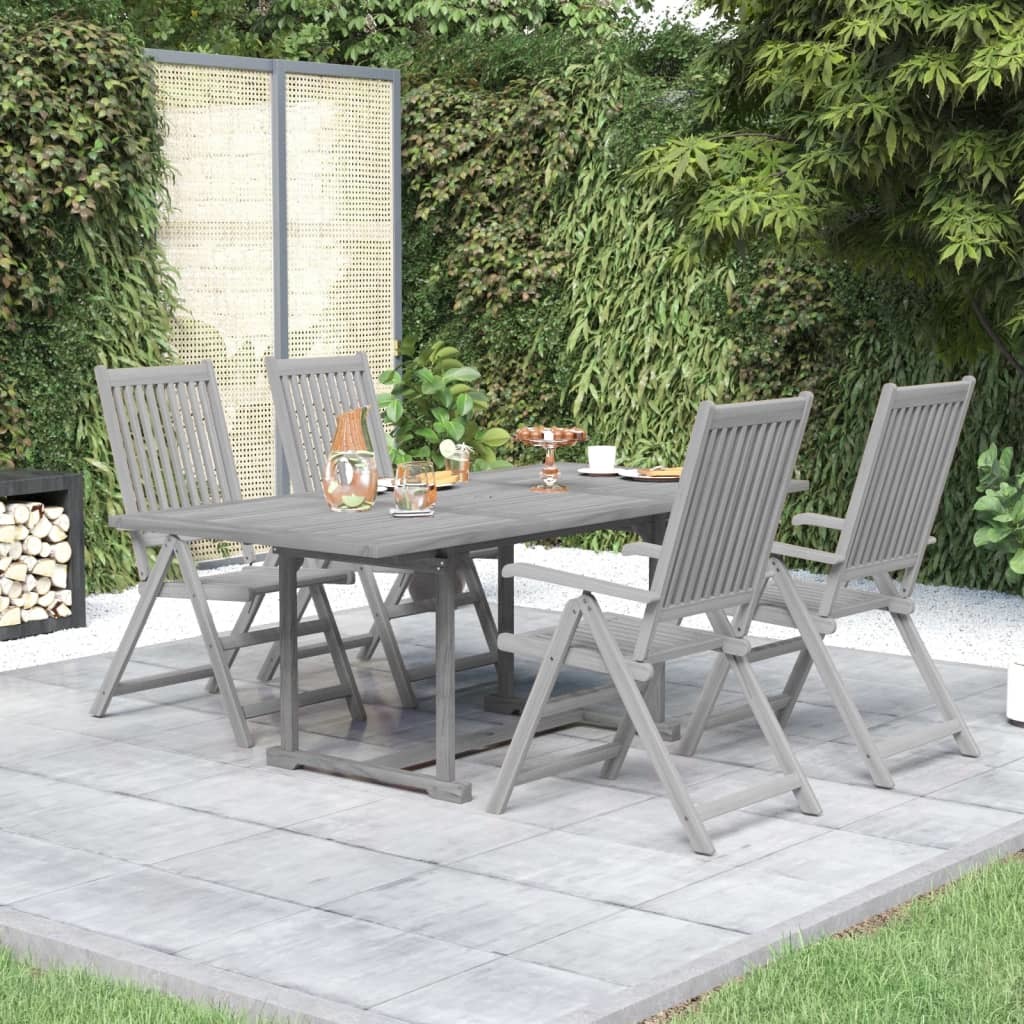 5 Piece Patio Dining Set Solid Wood Acacia (Color: gray)