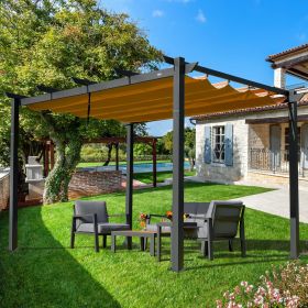 Outdoor Living  Outdoor Retractable Pergola with Weather-Resistant Canopy Aluminum Gar (Color: Dark Gray10'x13')