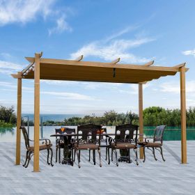 Outdoor Living  Outdoor Retractable Pergola with Weather-Resistant Canopy Aluminum Gar (Color: Wood-Looking10'x13')