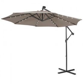 10 Feet Patio Solar Powered Cantilever Umbrella with Tilting System (Color: Beige)