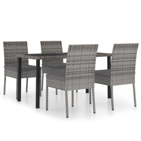 5 Piece Garden Dining Set Poly Rattan Gray (Color: Grey)