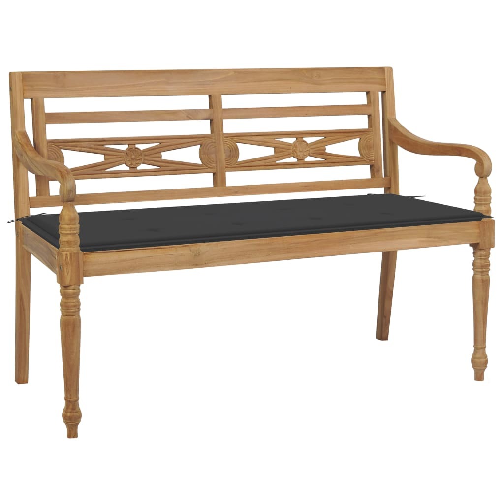 Batavia Bench with Anthracite Cushion 47.2" Solid Teak Wood (Color: Anthracite)