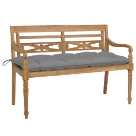 Batavia Bench with Gray Cushion 47.2" Solid Teak Wood (Color: Grey)