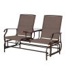 2-Person Outdoor Glider Bench;  Patio Glider Bench with Center Side Table;  Loveseat Glider Chair for Porch;  Garden;  Poolside;  Balcony