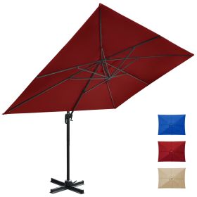 9 x 12.5 ft. Rectangular Offset Patio Cantilever Hanging Outdoor Umbrella Aluminum Frame with 360Â° Rotation;  Crank Lift & 5 Position Tilt (Color: Red)