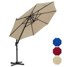 10 ft. Offset Patio Umbrella Cantilever Hanging Umbrella Round Outdoor Umbrella Aluminum Frame with 360Â° Rotation;  Crank Lift & 5 Position Tilt (Color: Beige)