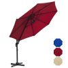 10 ft. Offset Patio Umbrella Cantilever Hanging Umbrella Round Outdoor Umbrella Aluminum Frame with 360Â° Rotation;  Crank Lift & 5 Position Tilt