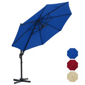 10 ft. Offset Patio Umbrella Cantilever Hanging Umbrella Round Outdoor Umbrella Aluminum Frame with 360Â° Rotation;  Crank Lift & 5 Position Tilt (Color: Dark Blue)
