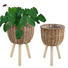 Wicker Planter Basket w Removable Legs for Indoor and Outdoor - All Weather Woven Flower Pots Cover , Planter Pot Container - Plant Stand (Option: Set 2)