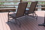 2-Person Outdoor Glider Bench;  Patio Glider Bench with Center Side Table;  Loveseat Glider Chair for Porch;  Garden;  Poolside;  Balcony