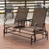 2-Person Outdoor Glider Bench;  Patio Glider Bench with Center Side Table;  Loveseat Glider Chair for Porch;  Garden;  Poolside;  Balcony