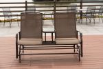 2-Person Outdoor Glider Bench;  Patio Glider Bench with Center Side Table;  Loveseat Glider Chair for Porch;  Garden;  Poolside;  Balcony