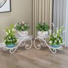 2-Tier Metal Plant Stand Storage Rack Shelf Flower Pot Holder Display Shelf