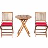 3 Pieces Patio Folding Wooden Bistro Set Cushioned Chair